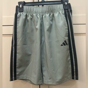 Adidas boys green Athletic Shorts with Black Stripes- L 14/16